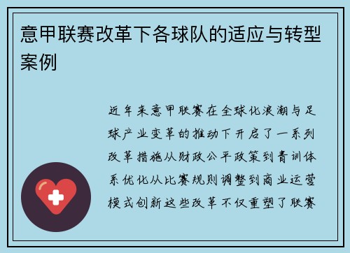 意甲联赛改革下各球队的适应与转型案例